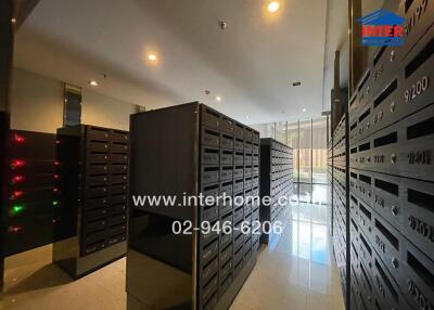 Mailroom with rows of mailboxes