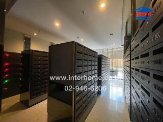 Mailroom with rows of mailboxes