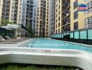 Modern apartment building with outdoor swimming pool