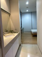 Studio apartment view with bathroom and bedroom