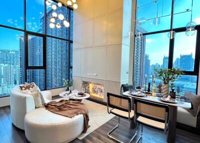 Modern living room with city view