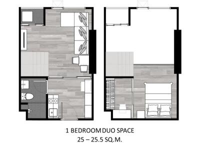 1 Bedroom Duo Space Floor Plan, 25 to 25.5 sq. m.