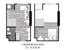 1 Bedroom Duo Space Floor Plan, 25 to 25.5 sq. m.