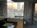 Modern bathroom with city view