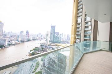 Spacious balcony with a scenic city and river view