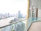 Spacious balcony with a scenic city and river view