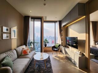 modern living room with a view of the city skyline