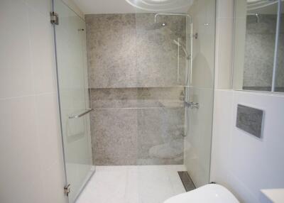 Modern bathroom with glass shower enclosure