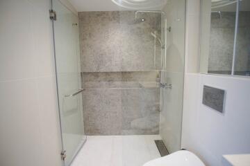 Modern bathroom with glass shower enclosure