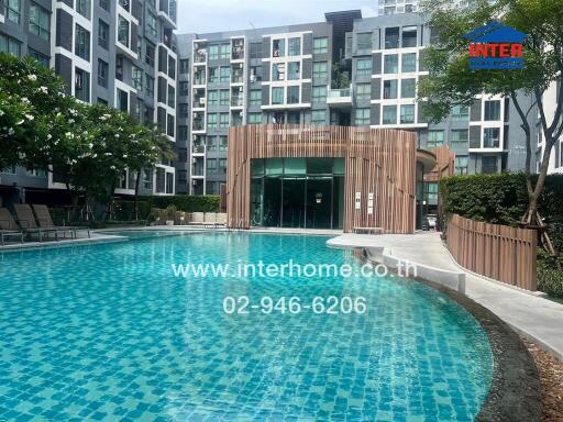 Residential building exterior with swimming pool