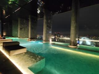 Infinity pool at night with city view