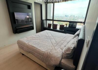 Modern bedroom with city view