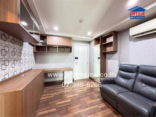 Living room with modern furniture and hardwood floors