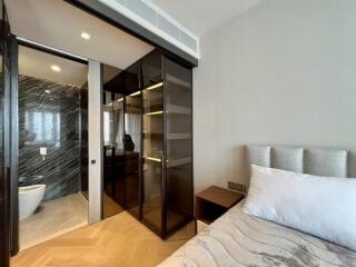 Modern bedroom with attached bathroom