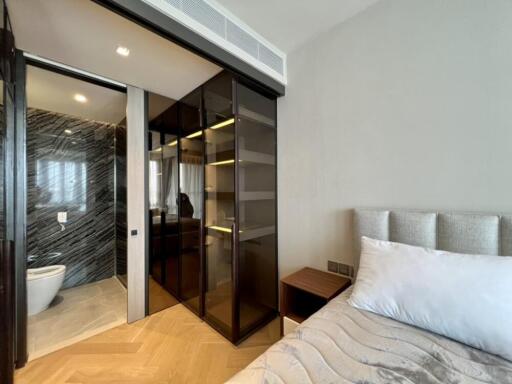 Modern bedroom with attached bathroom