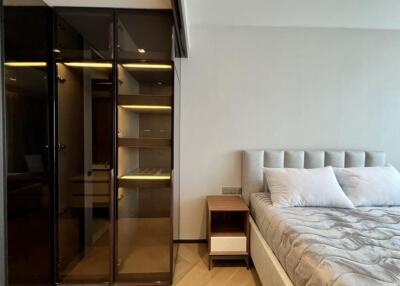 Bedroom with modern design and built-in wardrobe