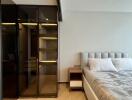 Bedroom with modern design and built-in wardrobe