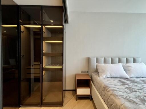 Bedroom with modern design and built-in wardrobe