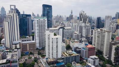 Skyline view of high-rise buildings in a city