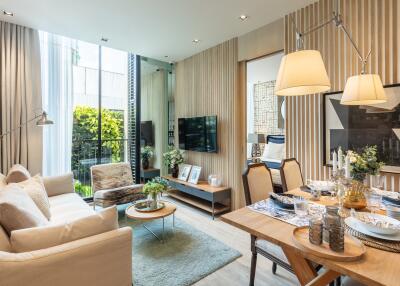 Modern living and dining area with natural light