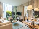 Modern living and dining area with natural light