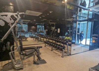 Indoor gym with various exercise equipment