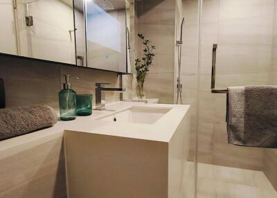 Modern bathroom with vanity and shower