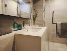 Modern bathroom with vanity and shower