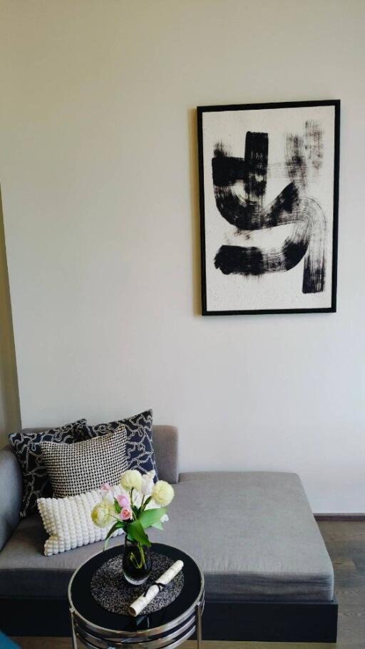 Modern living room with abstract wall art