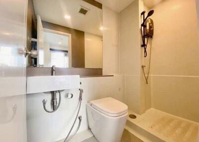 Modern bathroom with shower and toilet