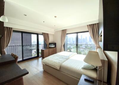 Modern bedroom with city view