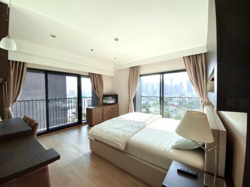 Modern bedroom with city view