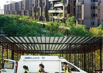 Modern building complex with healthcare services