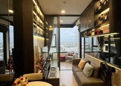 Modern living room with city view