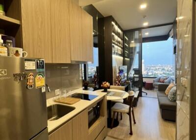 Modern Kitchen Facing Living Room with City View