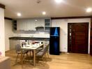 Modern kitchen with dining table