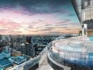 Rooftop infinity pool with cityscape view