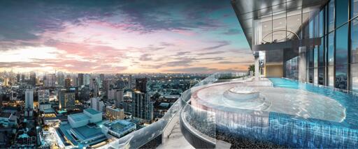 Rooftop infinity pool with cityscape view