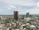 Aerial view of a city with tall buildings