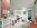 Child's bedroom with white and pink decor