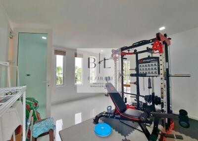 Home gym with exercise equipment