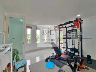 Home gym with exercise equipment