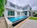 Modern two-story house with a swimming pool