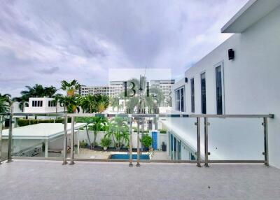 Modern balcony with pool view