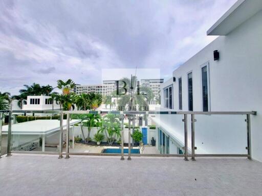 Modern balcony with pool view