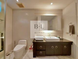 Modern bathroom with a vanity and toilet