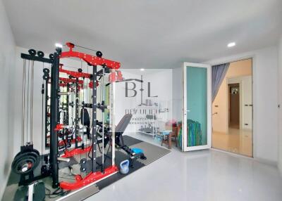 Home gym with exercise equipment