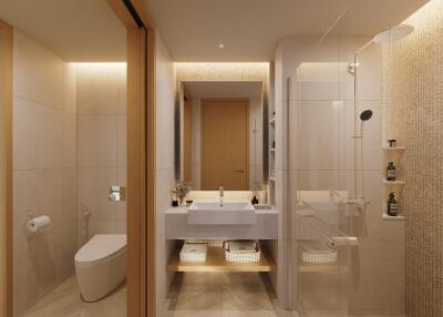 Modern bathroom with shower and toilet