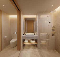 Modern bathroom with shower and toilet