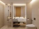 Modern and well-lit bathroom with shower and toilet